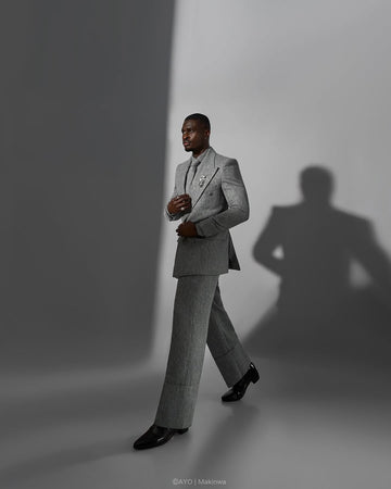 Grey Textured Double-Breasted Suit