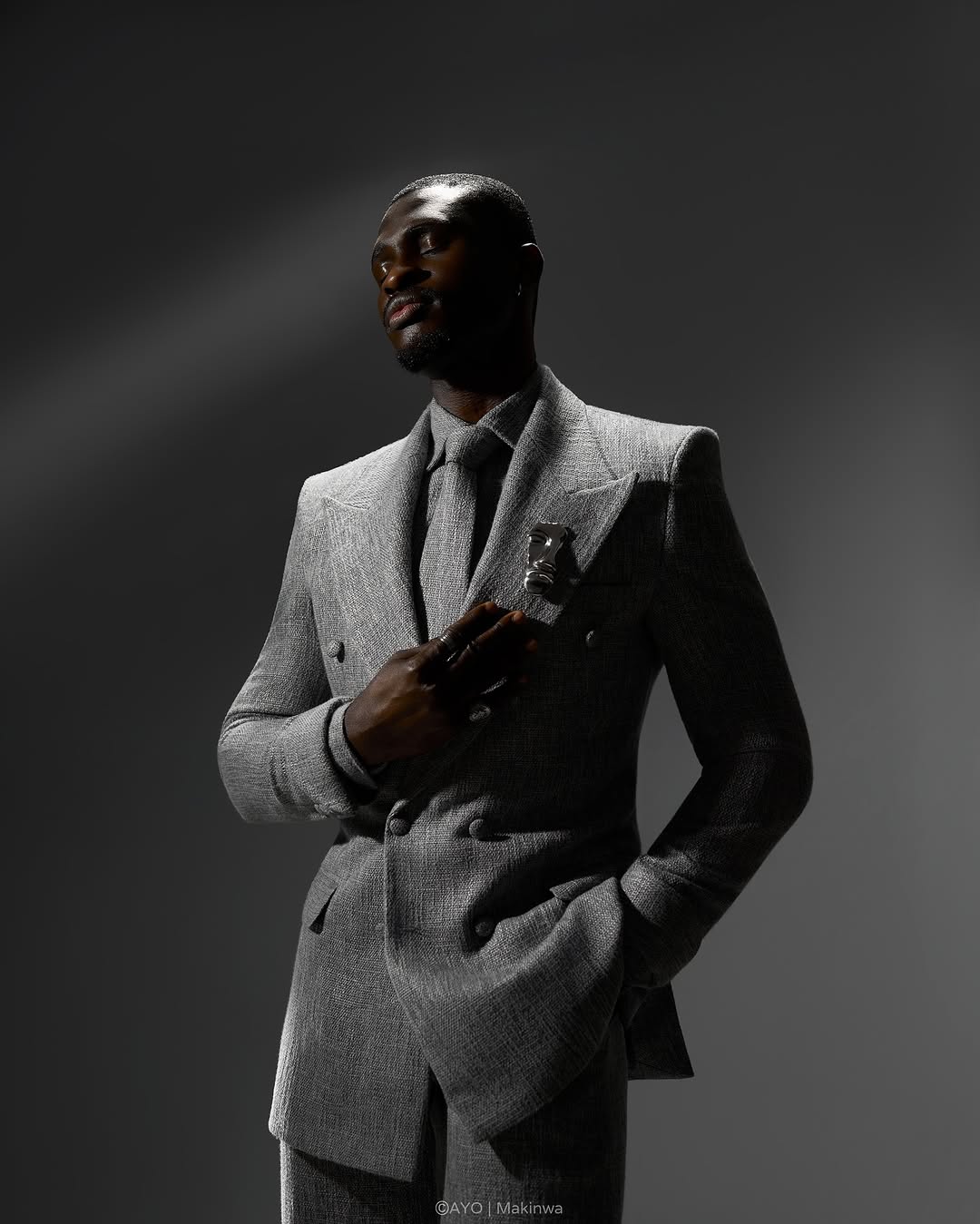 Grey Textured Double-Breasted Suit
