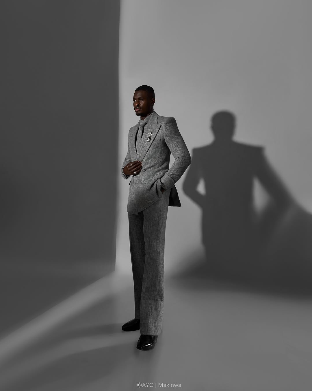 Grey Textured Double-Breasted Suit