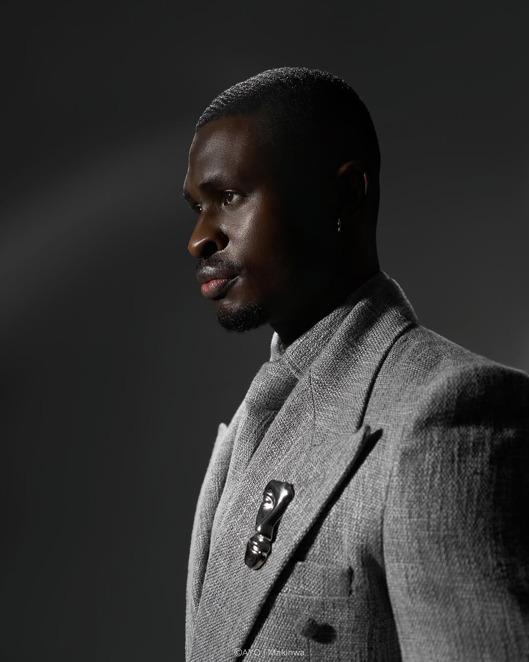 Grey Textured Double-Breasted Suit
